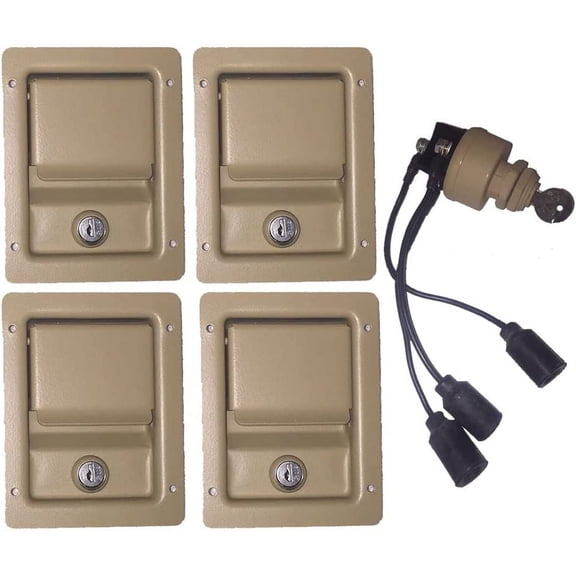 Military Security Kit, Single Locking Door Handles & Keyed Ignition Switch, Tan, fits Humvee