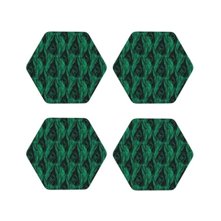 

Fuzoiu Mint Bird Feathers Print Leather Coasters Set Drink Coasters Set of 4 for Tabletop Protection Durable PVC Coasters Home Décor and Housewarming Gift-Hexagon