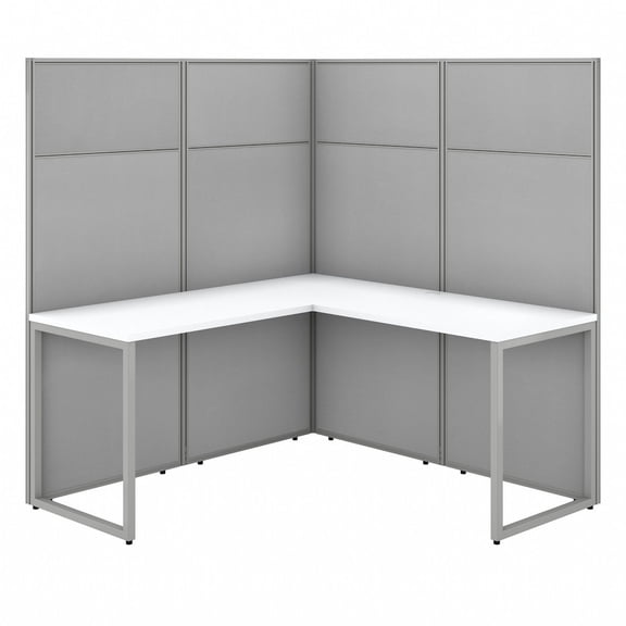 Easy Office 60W L Shaped Cubicle Desk with 66H Panels in White - Engineered Wood
