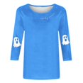 thumbnail image 4 of Short Sleeve Round Neck Printed T Shirt Casual Three Quarter 3/4 Sleeve Halloween Tee Top, 4 of 4