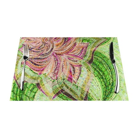 

YFYANG Washable Heat-Resistant Placemats 70% PVC/30% Polyester Abstract Flower Oil Painting Kitchen Table Mat 12 x 18 6 Piece