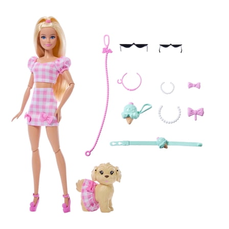 Barbie Twinning Looks Fashion Doll with Pet Dog, Matching Pink Clothes & Accessories, Blonde