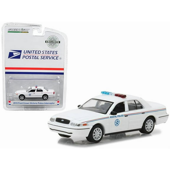 2010 Ford Crown Victoria United States Postal Service (USPS) Police White 1/64 Diecast Model Car by Greenlight