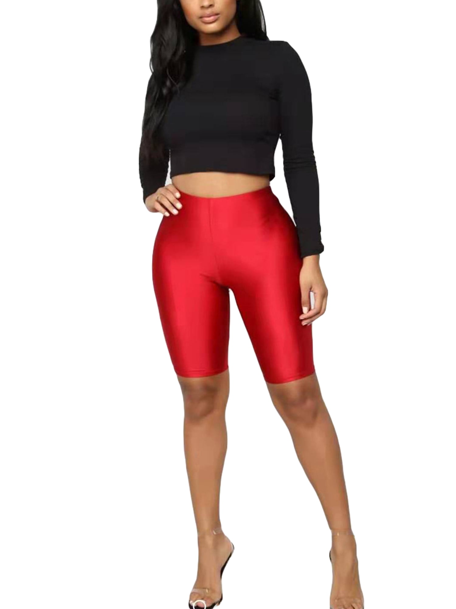 Womens Lyrca Shorts Ladies Cycling Legging Stretchy Plain Dancing Active Casual