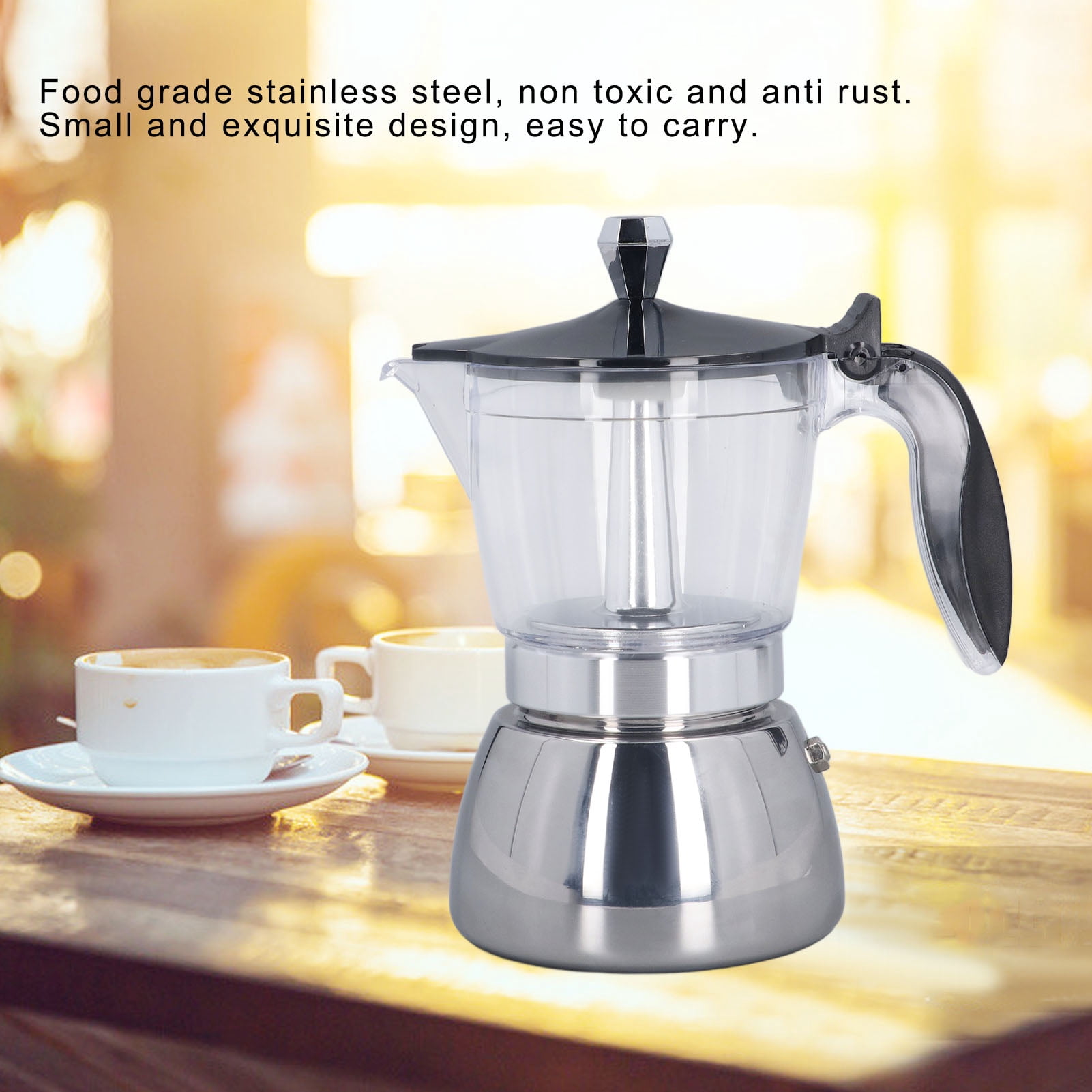Coffee Pot, Stainless Steel Italian Coffee Maker 6 cup/10 OZ Stovetop Espressos Maker for Stovetop Camping Manual Cuban Coffee Percolator for Cappuccino or Latte