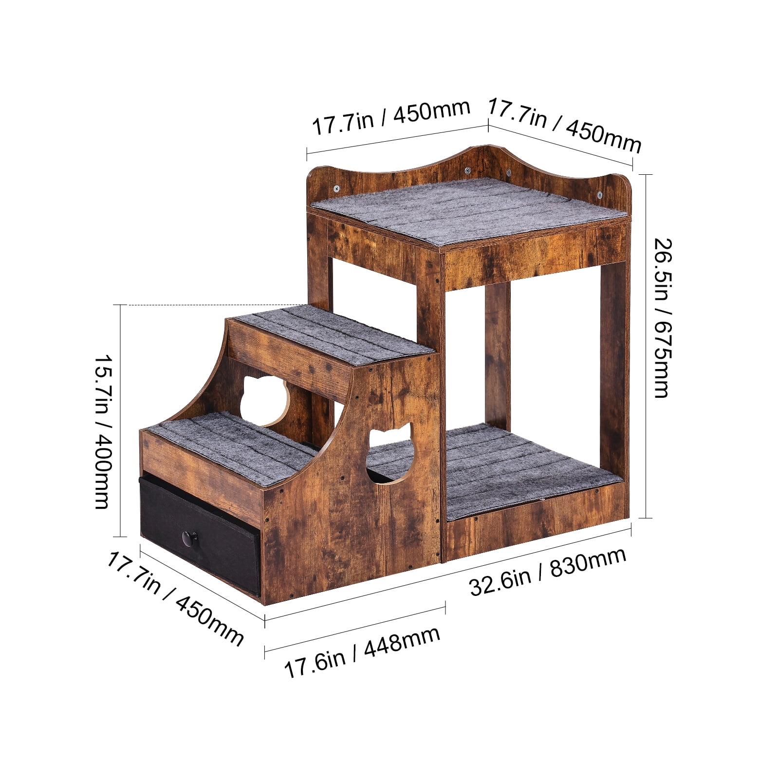 VEVOR Pet Bunk Bed with Removable Stairs, Dog/Cat Window Perch with Storage, Multi-Level Bed Window Perch Dog Bedside Sleeper Couch, Small Pet Seat Platform, Indoor Use (Rustic Brown)