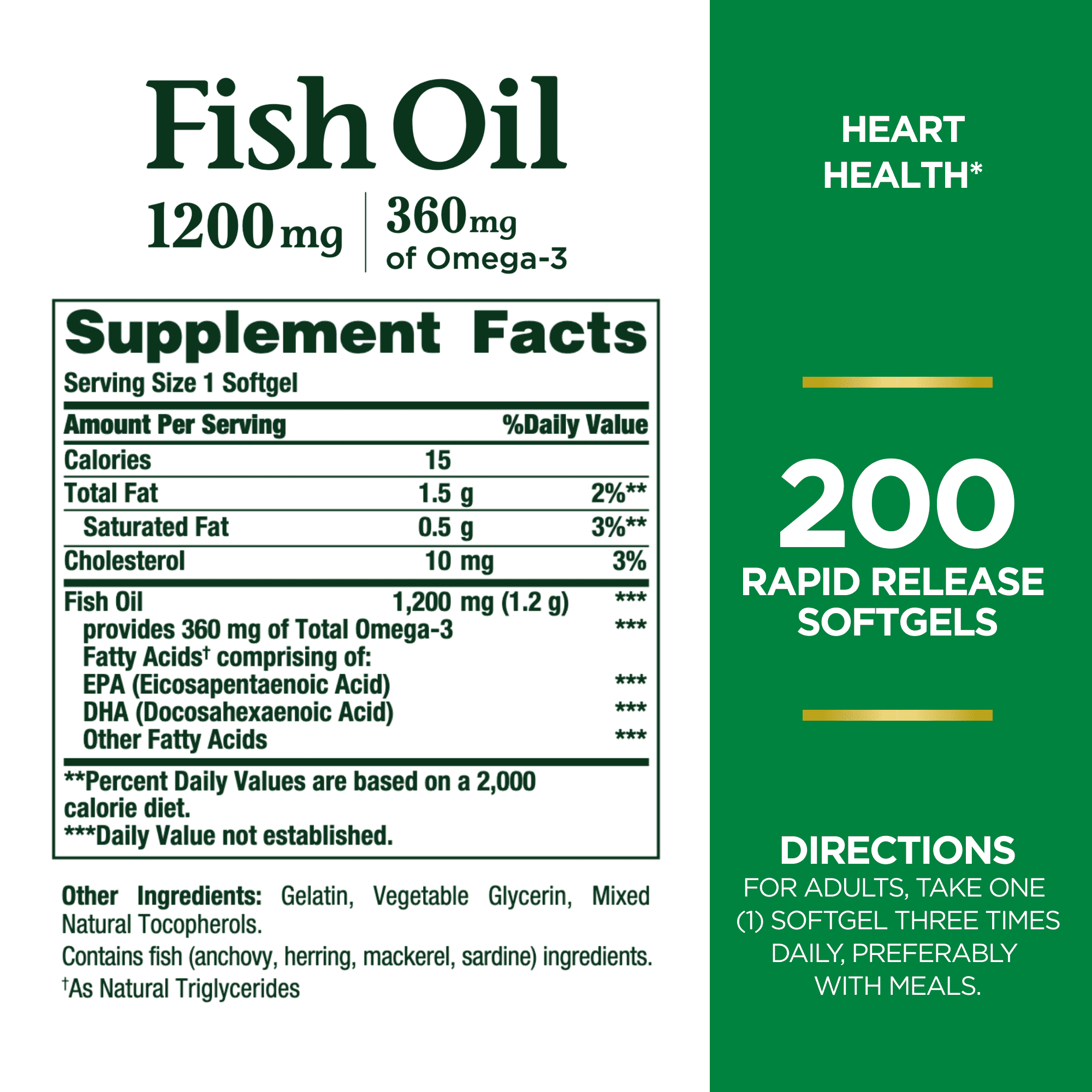 Nature's Bounty Fish Oil With Omega 3 Softgels, 1200 Mg, 200 Ct - image 3 of 8