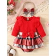 thumbnail image 3 of Cenuakty Baby Girls Shorts Set, Long Sleeve Crew Neck Romper Plaid Shorts Bow Headband Fall Outfit Clothing Set, 3 of 9
