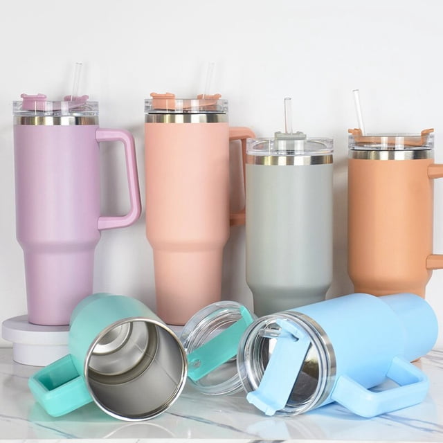 New 1200ML Insulated Cafe Tumbler Straw Stainless Steel Coffee Termos Cupacuum Flasks Portable Water Bottle 40oz Mug With HandleWhite1200ml He Qiyong unisex