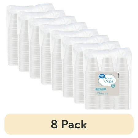 (8 pack) Great Value Disposable Foam Cups, 8 Ounce, 50 Count