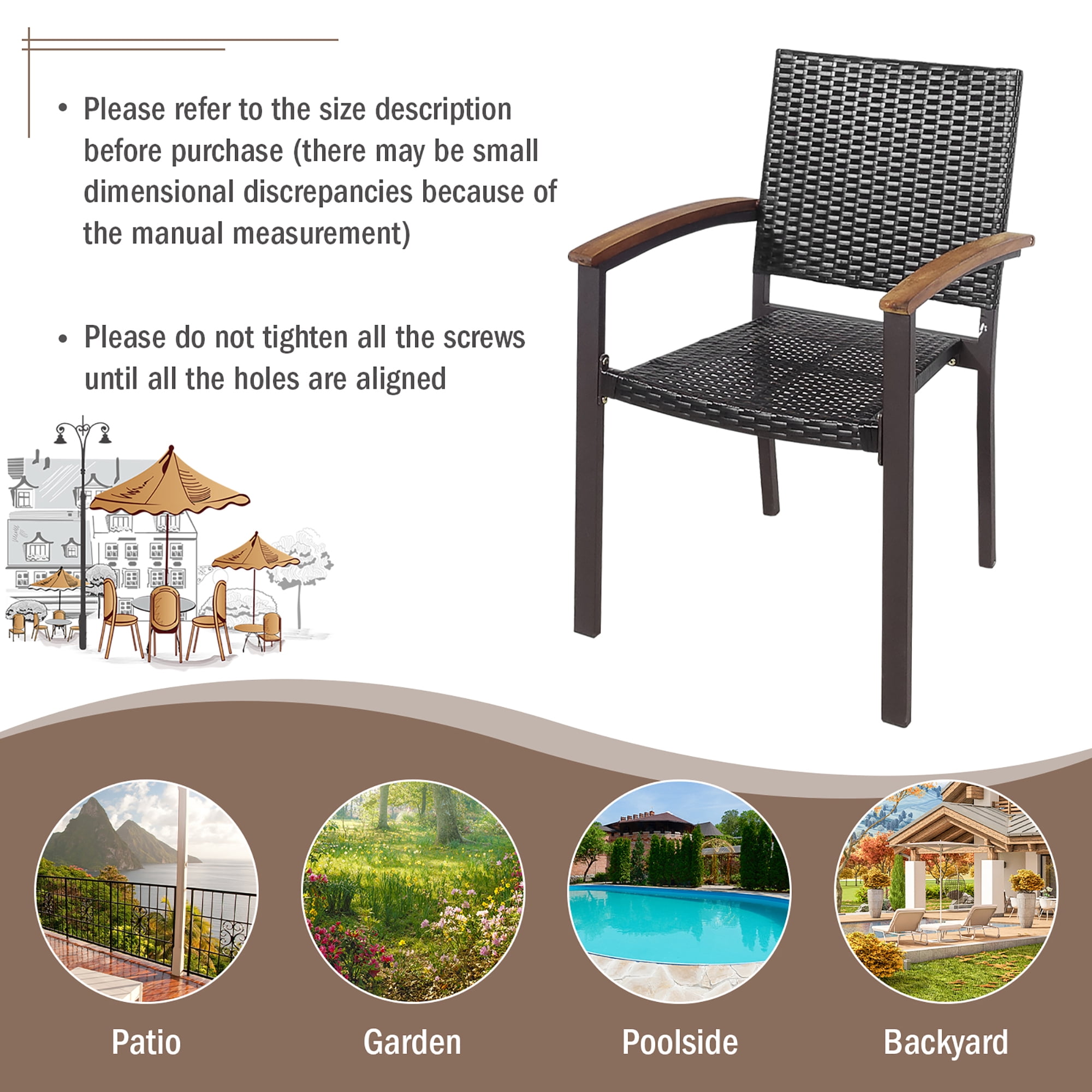 Costway Set of 4 Outdoor Patio PE Rattan Dining Chairs Armrest Stackable Garden