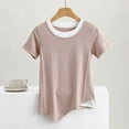 thumbnail image 1 of Fiudx Tops para Mujer Top de Cuello Redondo de Manga Corta de Color Sólido Informal y de Moda para Mujer, 1 of 7