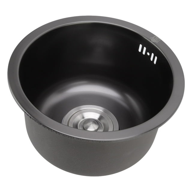 Undermount Round Bar Sink, Dual Mount Design High Temperature Resistance Bar Sink With Drain Accessories For Home Black