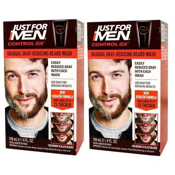 Just for Men Control GX Grey Reducing Beard Wash with Keratin, 4 Fl Oz (Packaging May Vary) - 2 Pack