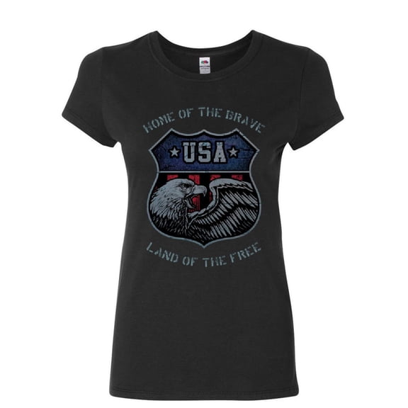 Tee Hunt USA Shield Patriotic Women's T-Shirt Home of The Brave
