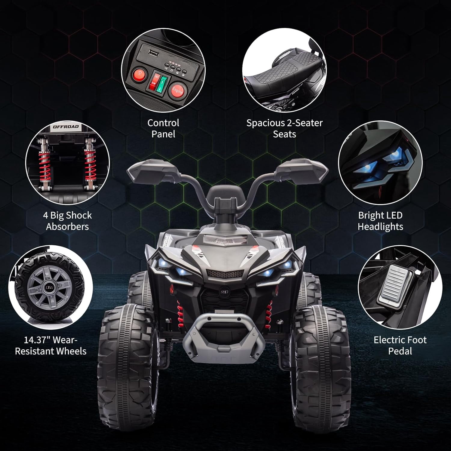 Trilenars 24v 2 Seater Ride on ATV Car in Black with Dual Motor,Black