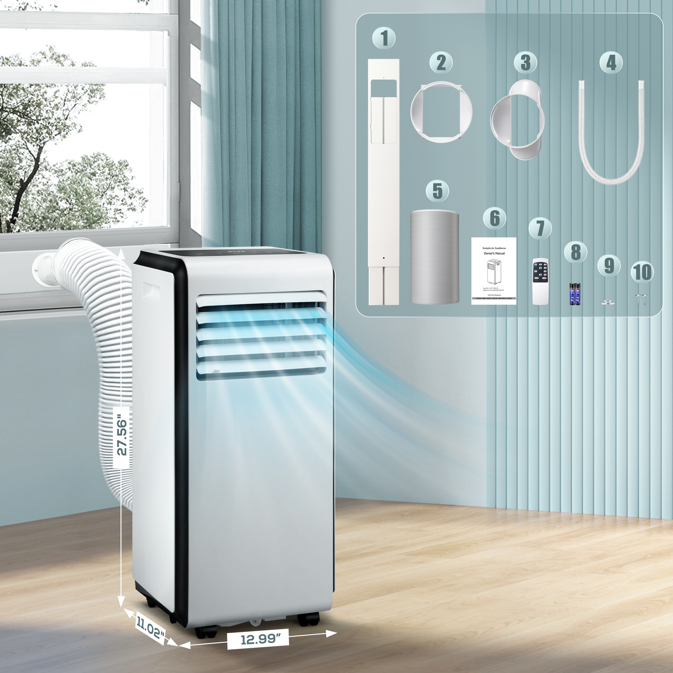 Auseo 5000 BTU (8000 BTU ASHRAE) Portable Air Conditioner, 3-in-1 Air Cooler, Dehumidifier & Fan Mode - image 2 of 7