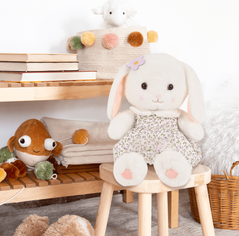 Stuffed Bunny Plush in Dress – Cute Rabbit Doll Toy Gift for Girls, Toddlers, or Nursery Decor Stuffed Animal Gift Purple