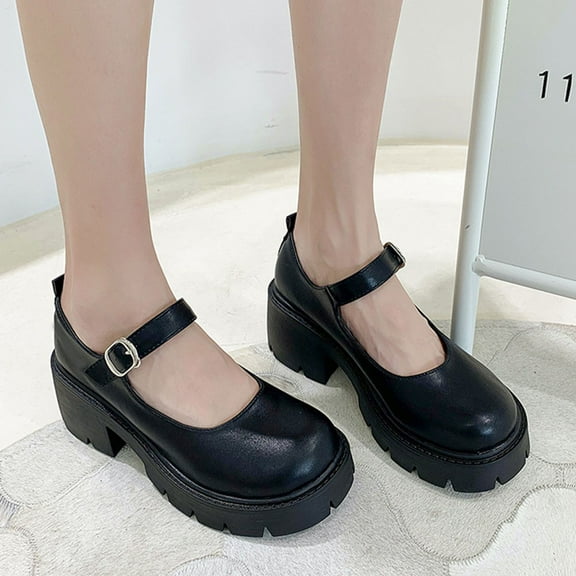 WHAMVOX Ankle Shoe Thick Heels Mary Shoes Platform Chunky Woman