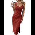 thumbnail image 1 of Vestido de Verano para Mujer, Informal, Sin Mangas, Cuello Cuadrado, Ajustado, con Abertura Lateral, Midi, Acanalado. Naranja y Rojo XL, 1 of 9