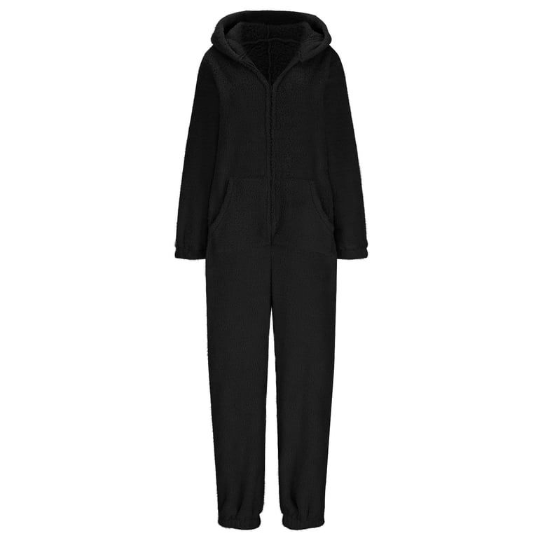 FAVIPT Fleece Lined Jumpsuit Women Zipper Hooded Onesie Pajamas