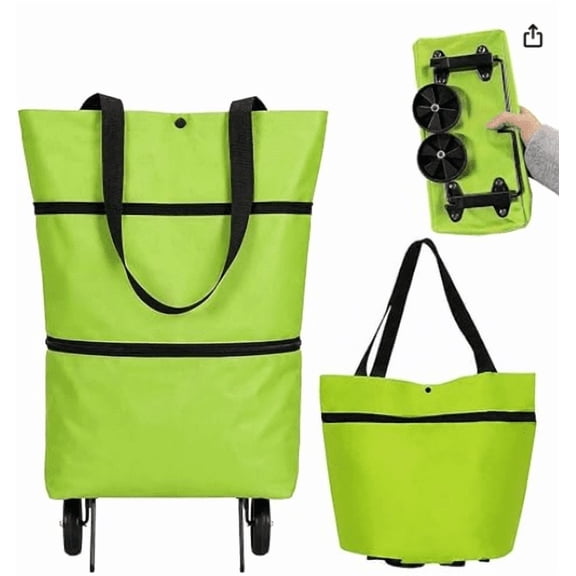 2-in-1 Foldable Shopping Bag with Wheels, Collapsible Rolling Grocery Cart for Errands