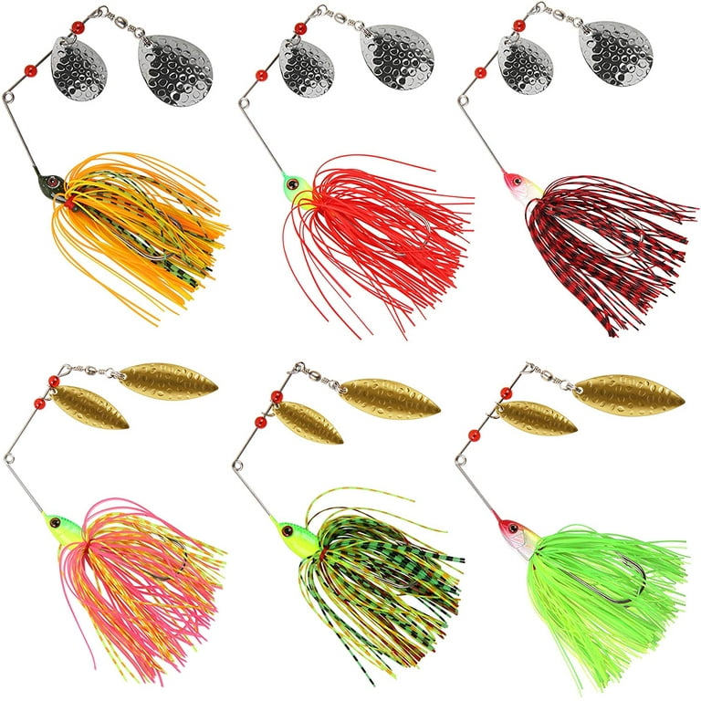 Bass Lures Fishing Spinnerbait Buzzbait Metal Spinner Baits Walleye Lure  Kit with Jig Hooks for Freshwater Saltwater Trout Salmon Walleye (6pcs)