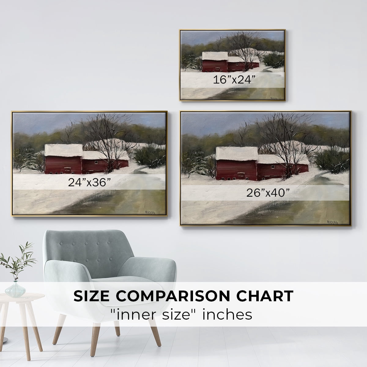 Winter Homestead II - Framed Gallery Wrapped Holiday Canvas - 17 x 25 - Gold Frame