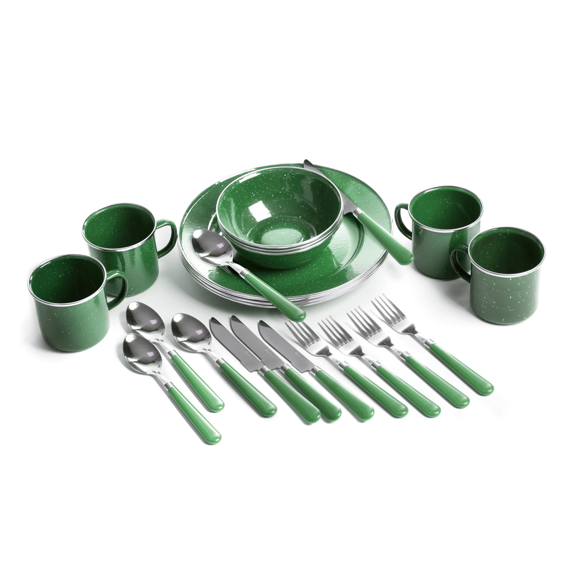 Stansport 24Piece Green Enamel Camping Tableware Set