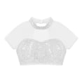thumbnail image 3 of TiaoBug Kids Girls Sequins Mesh Splice Cutout Back Jazz Hip Hop Modern Dance Crop Tops Mock Neck Tee Blouse Silver 6, 3 of 5