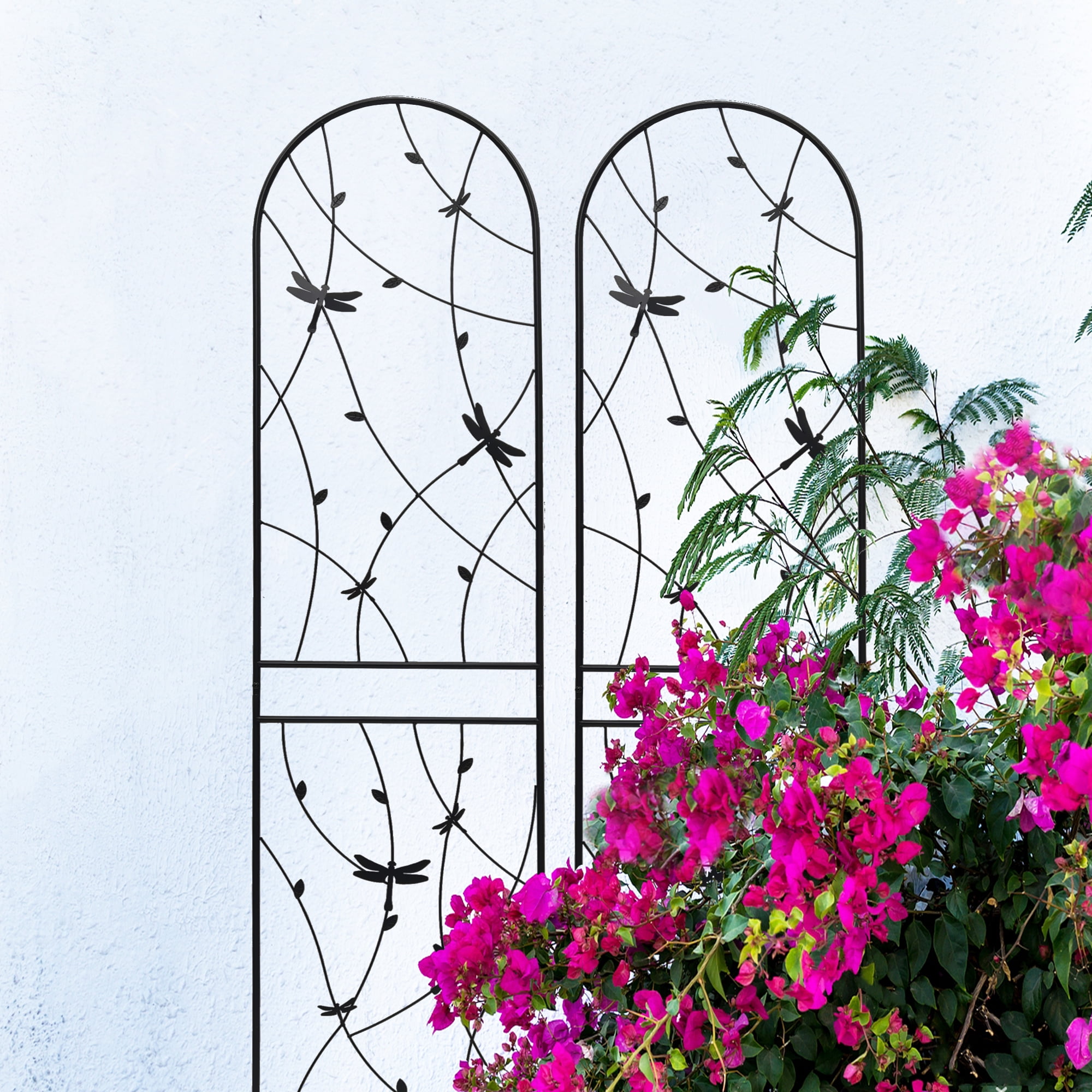 Aukfa Garden Trellis for Climbing Plants, 4 Pack Outdoor Metal Trellis 86.7" x 19.7", Support Dragonfly Decor,Black