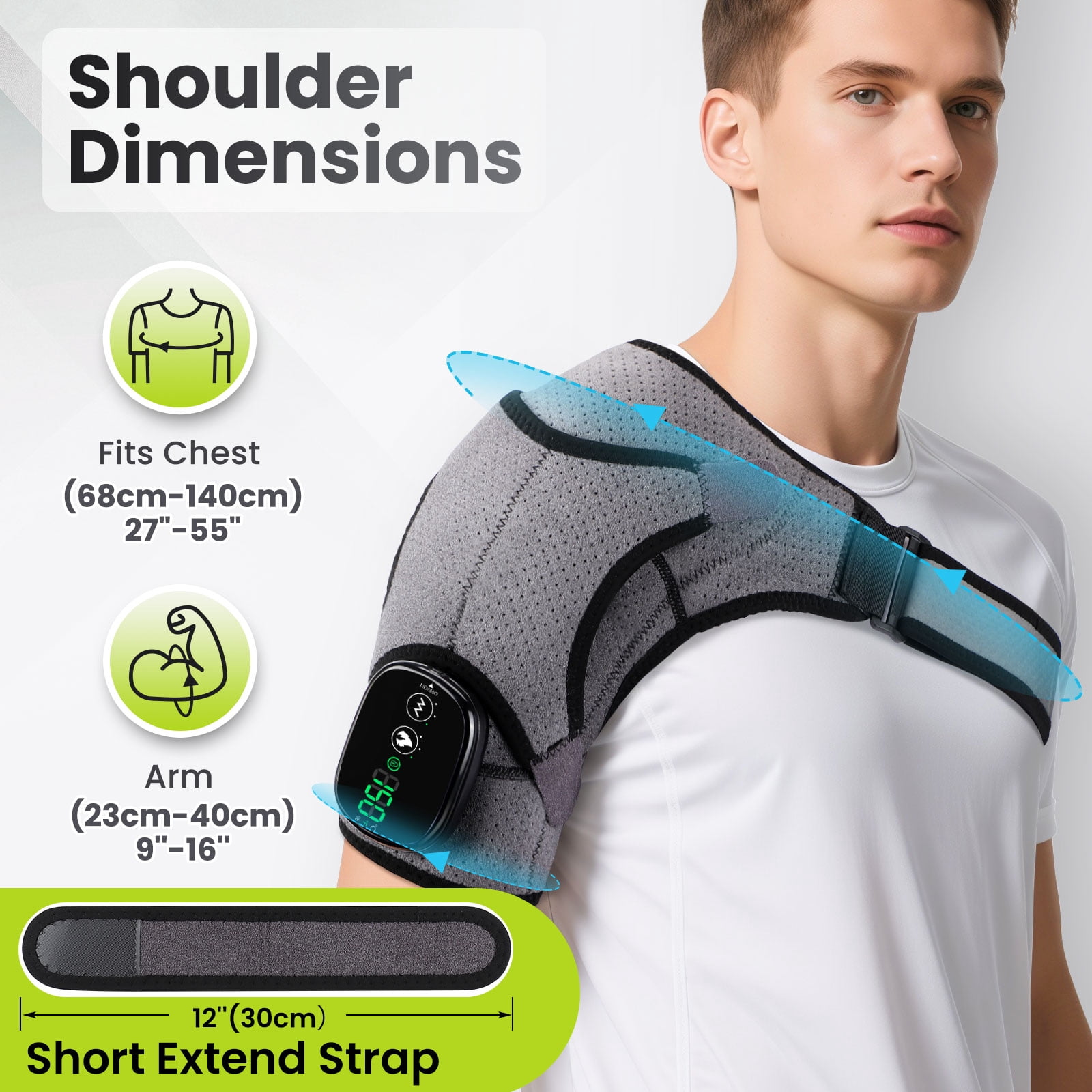 Massager Shoulder Pad with Heat & Vibration - 3 Heat Levels, 3 Massage Speeds, 5000mAh Battery, Digital Display, Portable for Home/Office/Travel - Gray & Black
