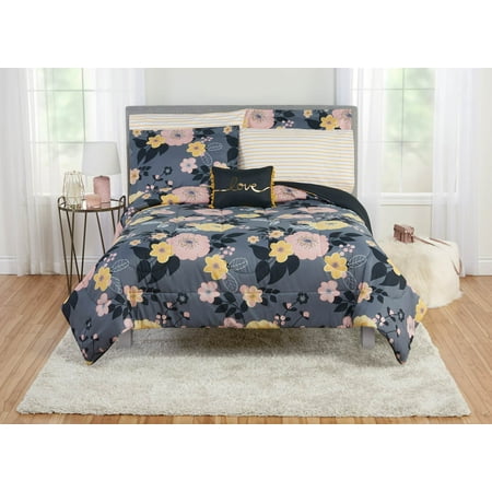 mainstays floral poppy bed in a bag bedding set