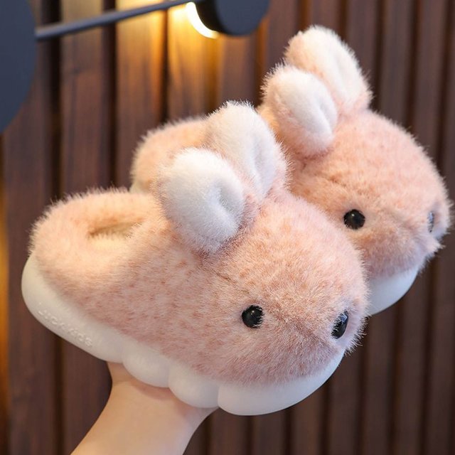 RXIRUCGD Winter Children Add Plush Non-slip Keep Warm Home Cotton Slippers( Rose, Taille:28