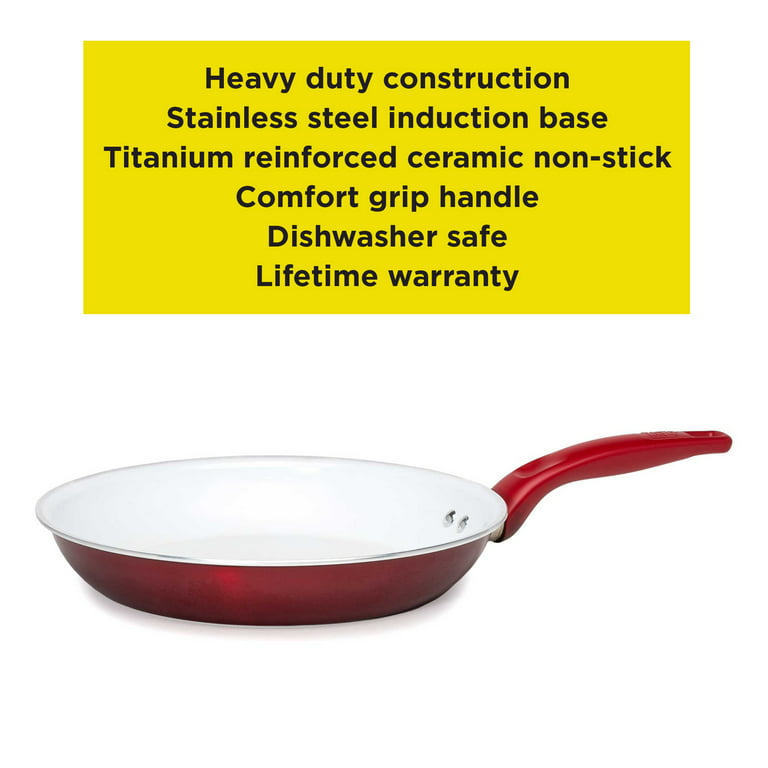 Tasty 10 Ceramic Non-Stick Dishwasher Safe Fry Pan, Titanium Reinforced, Red