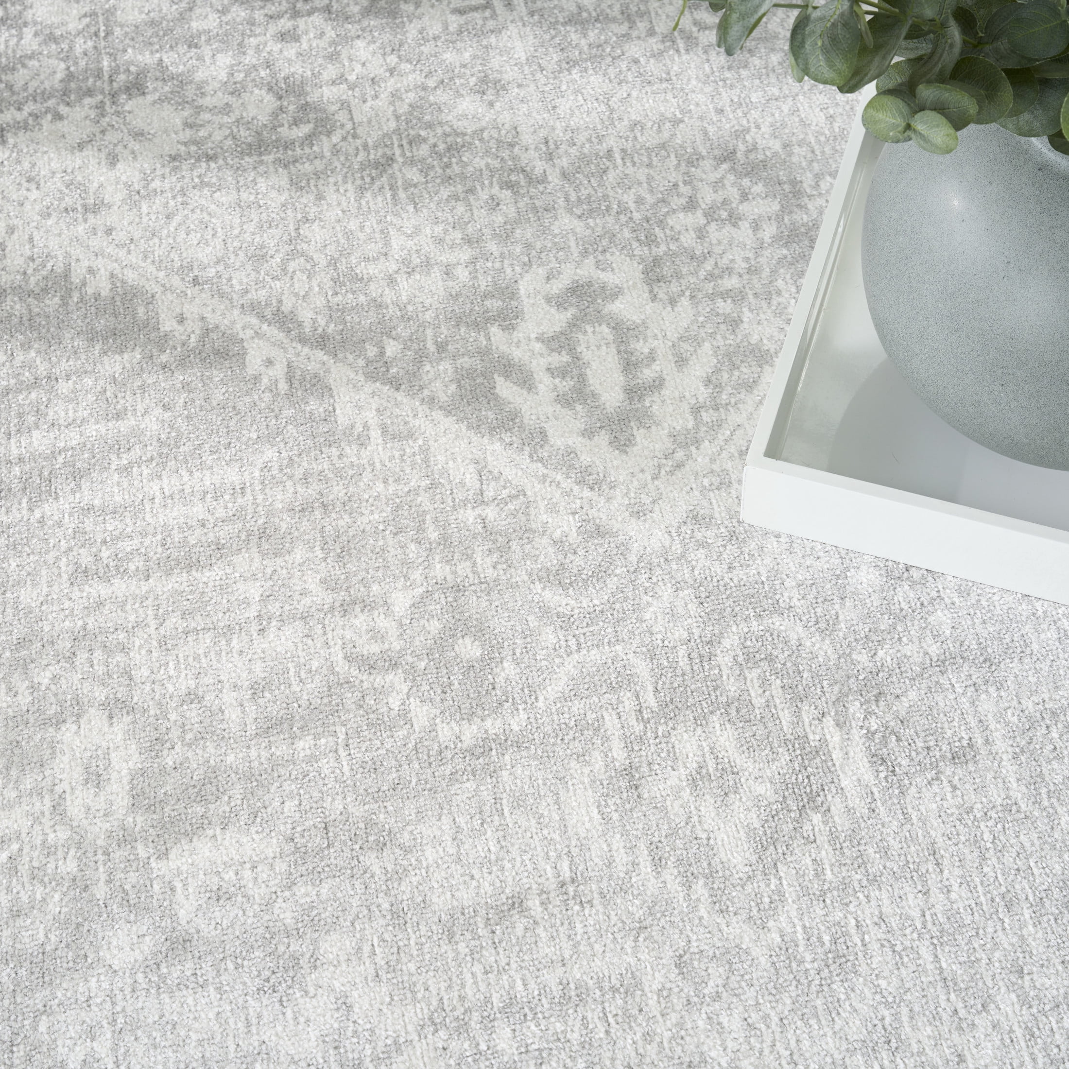 Nourison Astra Machine Washable 10' x 14' Light Grey Vintage Indoor Rug