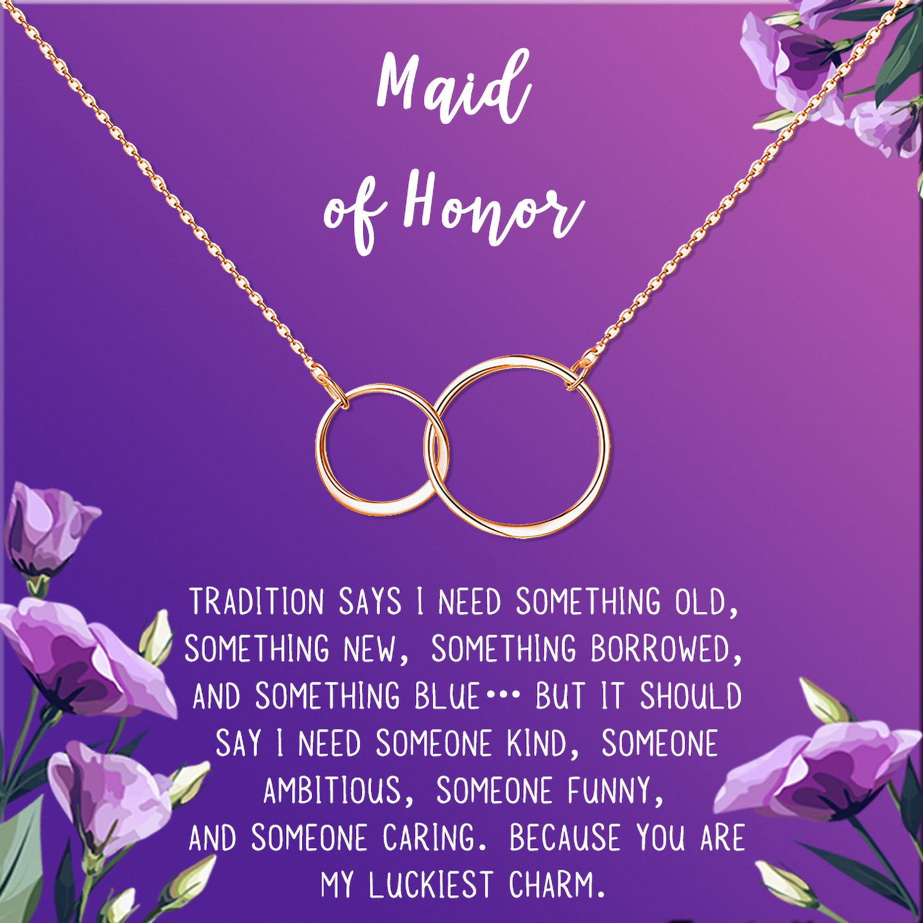 Anavia Maid of Honor Necklace Gift, Maid of Honor Sister Gift, Maid Of Honor Card for Girls, Wedding Gifts Jewelry Necklace-[Rose Gold Infinity Double Ring, Royal Purple Gift Card]