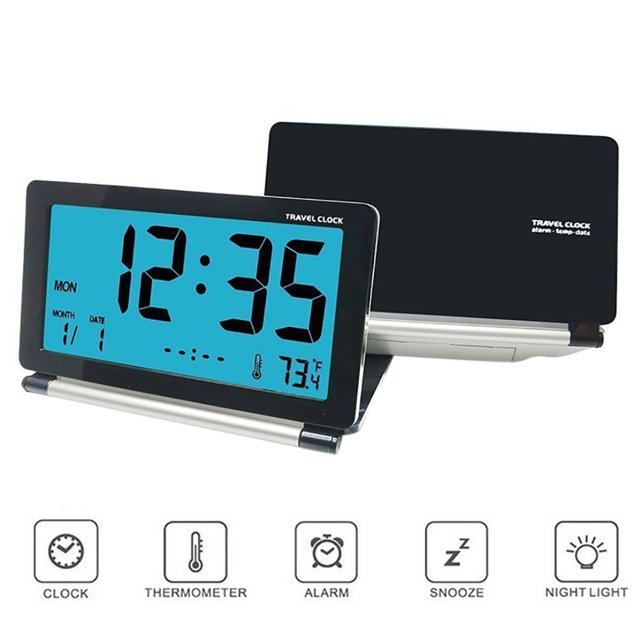 Coofit Horloge Numérique Calendrier Pliable Réveil Horloge de Table avec Lumière pour Voyage