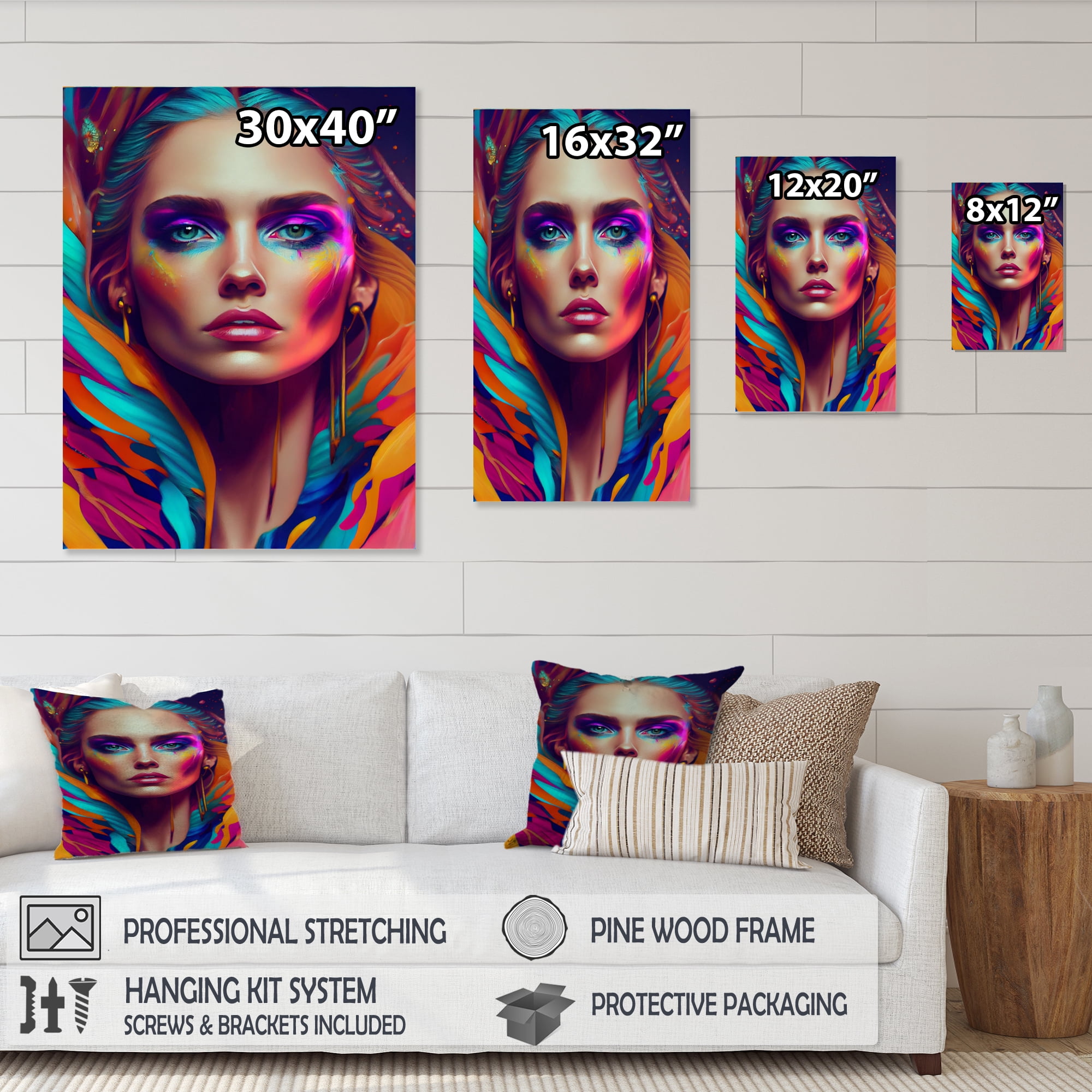 Designart Dynamic Feather Woman Portrait II Canvas Wall Art