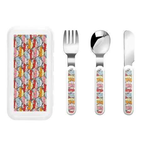 

Matuu Cute Cars for Stainless Steel Kids Cutlery and Toddler Flatware Kids Utensil Set includes Knives Forks Spoons Ideal for Home and Preschools