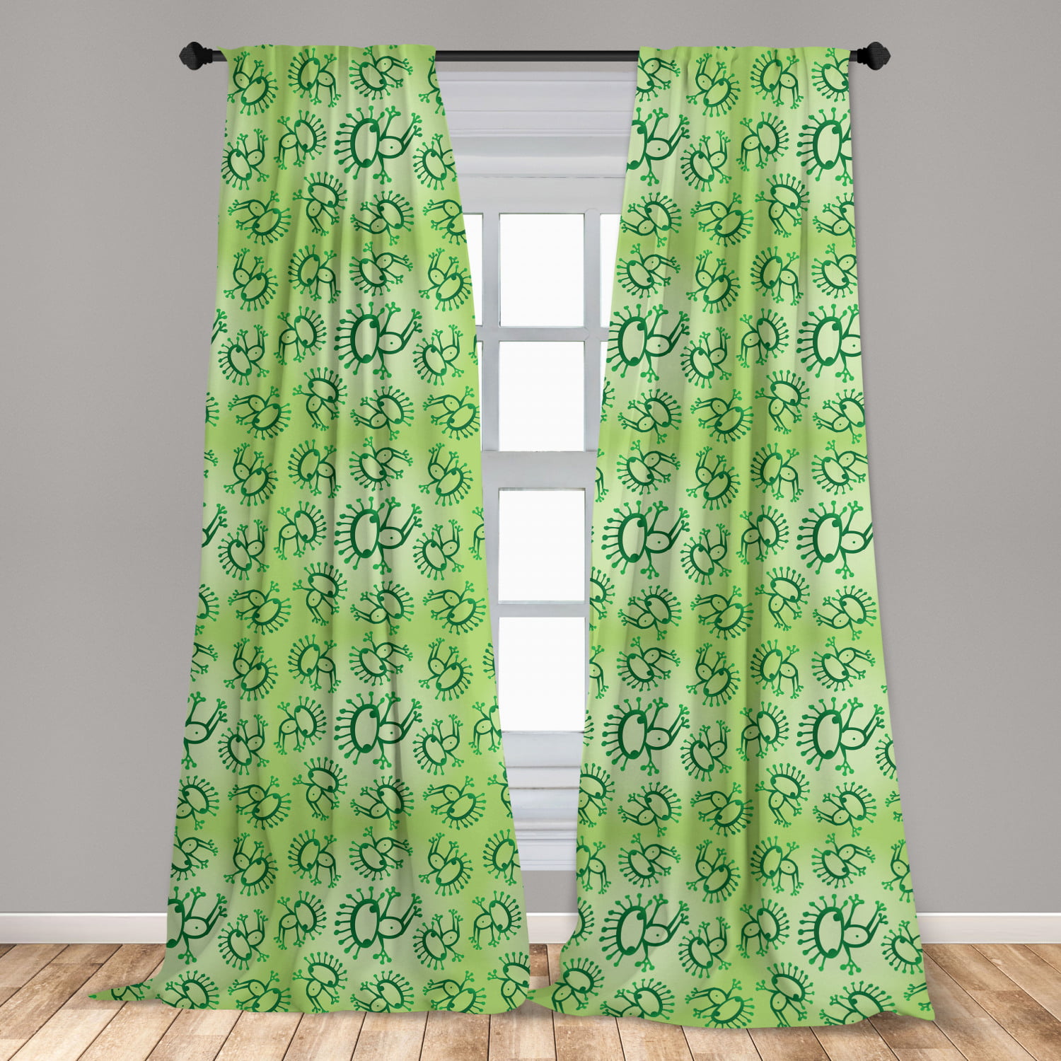 Green Curtains 2 Panels Set, Doodle Style Drawing of Alien Frogs Fantasy  Theme Watercolors Cartoon Like Pattern Kids, Window Drapes for Living Room  Bedroom, 56