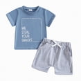 thumbnail image 4 of NOLDARES Toddler Baby Boy Summer Clothes Set Letter Print Crew Neck Short Sleeve T-Shirts Elastic Waist Shorts 2Pcs Outfits Blazer,12-18 M, 4 of 4