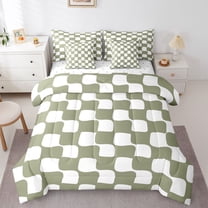 Homewish Geometric Plaid Twin Bedding Sets 7-Piece for Teens Boys Girls,Vintage Aesthetic Bedding Comforter Set Microfiber,Minimalist Grid Checkered Breathable Sheet Sets,Lightweight Room Decor
