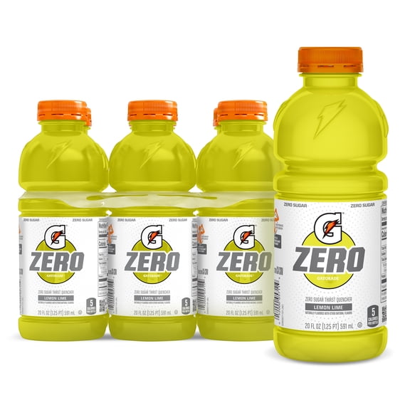 Gatorade Zero Sugar Thirst Quencher Lemon Lime Sport Drink, 20 fl oz, 6 Count Bottles