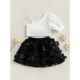 thumbnail image 3 of Toddler Girls Summer Outfit Sets Short Sleeve One Shoulder Bow Tops 3D Butterfly Skirt, 3 of 7