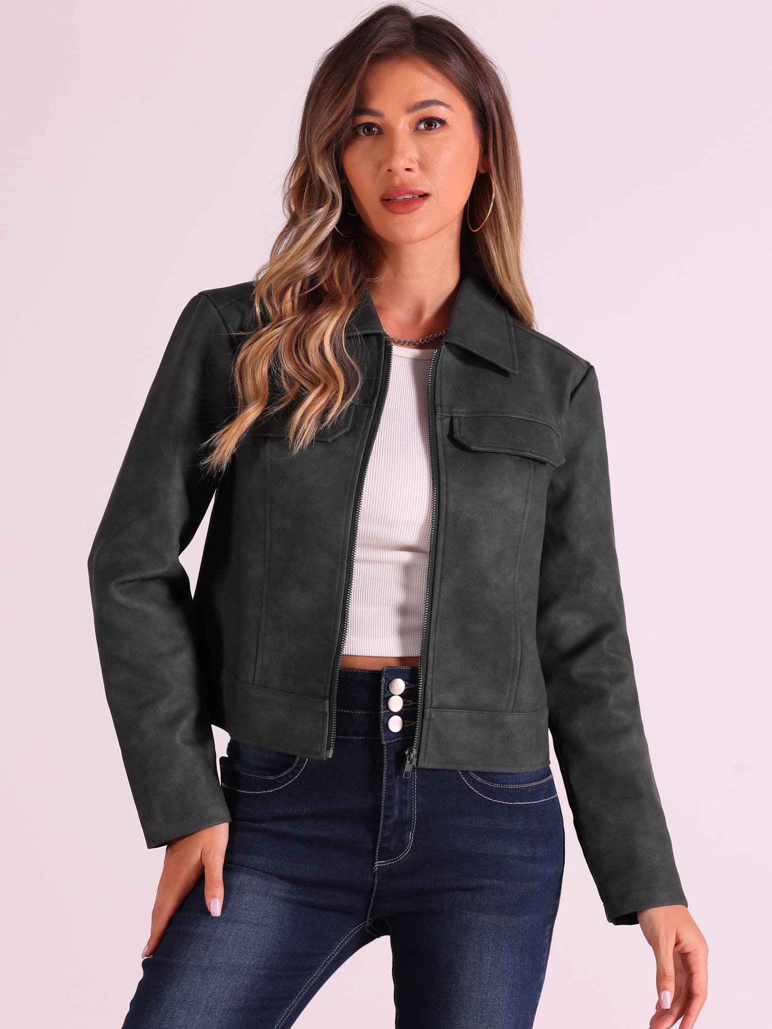 DARING DIVA Women's Faux Leather Jackets Zip Up Vintage Distressed Moto Biker Jacket S Black
