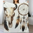 thumbnail image 3 of nygtbtfer Bull Skull Throw Blanket Fleece Blanket,Ethnic Tribe Blanke Blanket, Decor White, 3 of 6