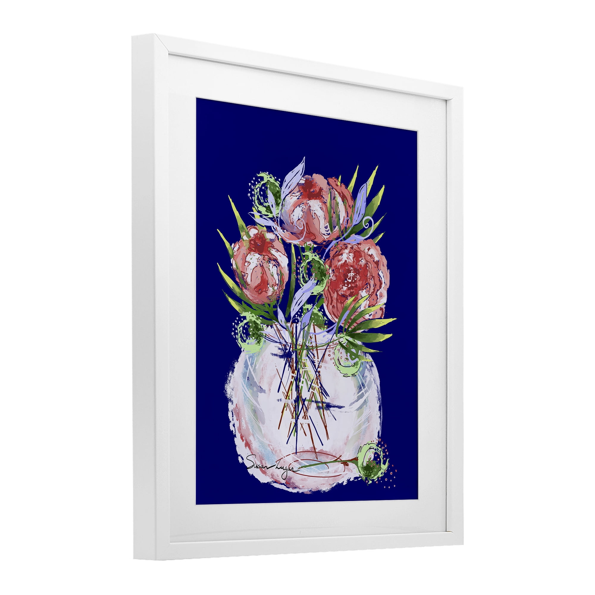 Stupell Industries Florals In Milk Glass White Framed Print Under Glass, design by Susan Lugar