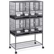 Yaheetech Double Stackable Wide Bird Cage with Rolling Stand,Hammered Black