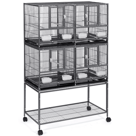 Yaheetech Double Stackable Wide Bird Cage with Rolling Stand,Hammered Black